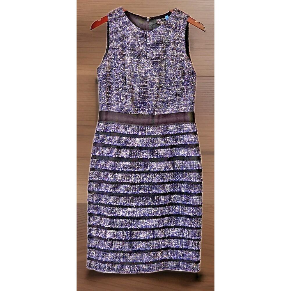 Etcetera Women's Dress Virgin Wool Silk Cotton Blend Sheath Blue Black Grey Sz 8